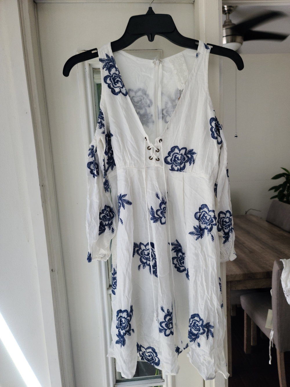 Sadie & Sage White Dress with Navy Floral Embroidery